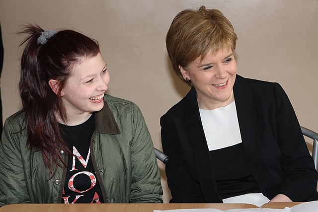 Nicola Sturgeon with Taylor Muir in the Youth Cafe in Cupar