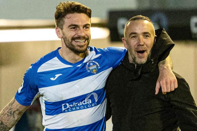 George Oakley and Dougie Imrie after helping Greenock Morton beat Motherwell 2-1 in Scottish Cup in February 2024 (Pic Craig Foy/SNS Group)