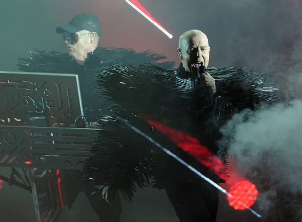 Pet Shop Boys Chris Lowe and Neil Tennant  performing on the main stage during Edinburgh Hogmanay celebrations on December 31, 2013   Pic Jane Barlow