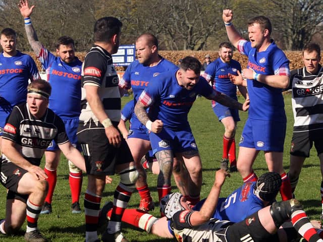 Kirkcaldy in try-scoring action last season against Dumfries Saints (picture by Michael Booth)