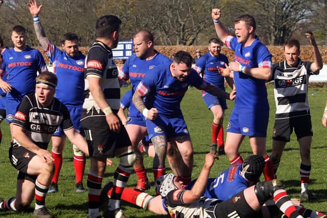 Kirkcaldy in try-scoring action last season against Dumfries Saints (picture by Michael Booth)