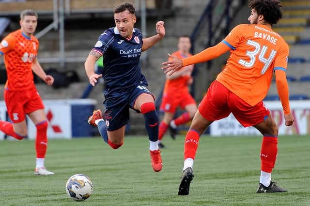 Goal-scorer Lewis Vaughan going past Remi Savage during Raith Rovers' 3-2 loss at home at Kirkcaldy's Stark's Park on Saturday to Inverness Caledonian Thistle (Pic: Fife Photo Agency)