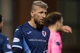 Raith's Iain Davidson leaving the pitch after being sent off during a Championship match against Inverness Caledonian Thistle at Stark's Park on March 16 in Kirkcaldy (Photo by Ross MacDonald/SNS Group)