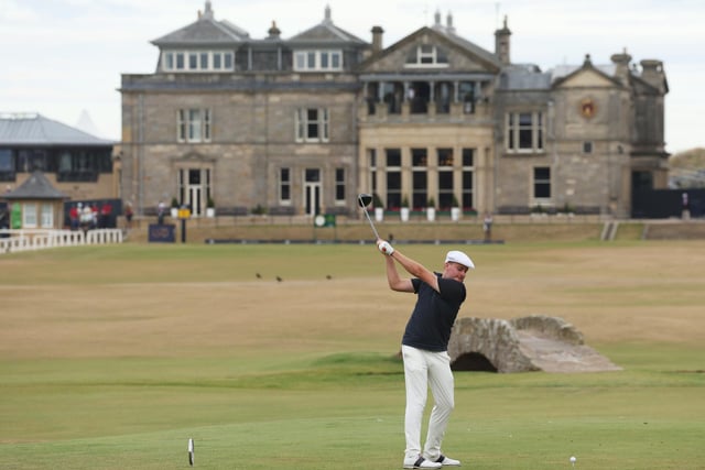David Carey of Ireland tees off on the 18th hole during Day Three of The 150th Open at St Andrews Old Course on July 16, 2022 in St Andrews, Scotland. (Photo by Harry How/Getty Images)