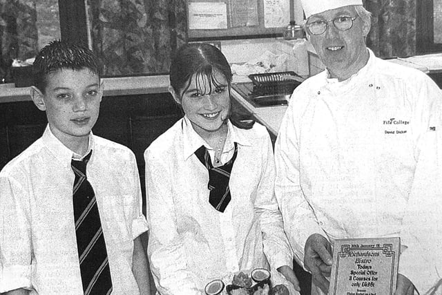 In 2001 Kirkcaldy High's Nicola Richardson beat 300 of her fellow pupils to win the school's Chef of the Year competition. Pictured with Nicola are runner up Sean Bissett and judge, Fife College's David Dickson.
