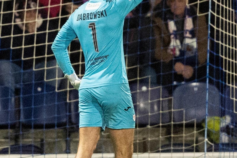 KIRKCALDY, SCOTLAND - DECEMBER 22: Raith's Kevin Dabrowski apologises to the fans after conceding the fourth to make it 4-4 during a cinch Championship match between Raith Rovers and Ayr United at Stark's Park, on December 22, 2023, in Kirkcaldy, Scotland. (Photo by Mark Scates / SNS Group)