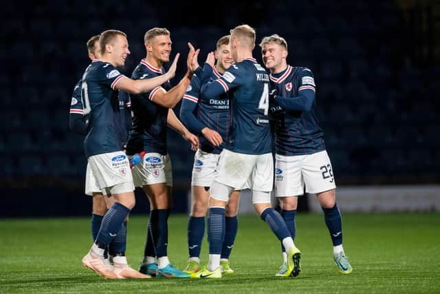 Raith Rovers' stars celebrate after winning on penalties against Greenock Morton in the SPFL Trust Trophy fourth round (Pics by Ross Parker/SNS Group)