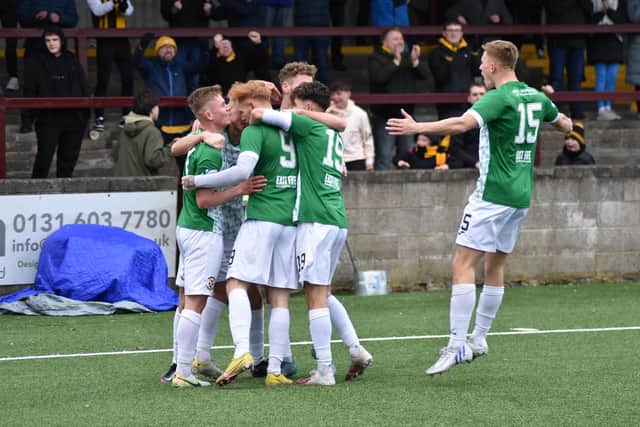 East Fife's players celebrate Scott Shepherd's winning goal against Stenhousemuir on Saturday afternoon (Pics by Kenny Mackay)