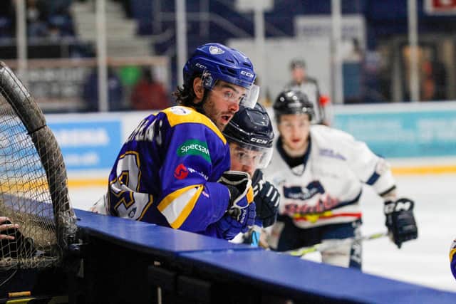 Michael McNicholas, one of Fife Flyers top players this season, in action against Dundee Stars (Pic: Jillian McFarkane)
