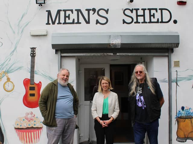 Jenny Gilruth with Andy (left) and Mike (right) at Glenrothes Men's Shed (Pic: Submitted)