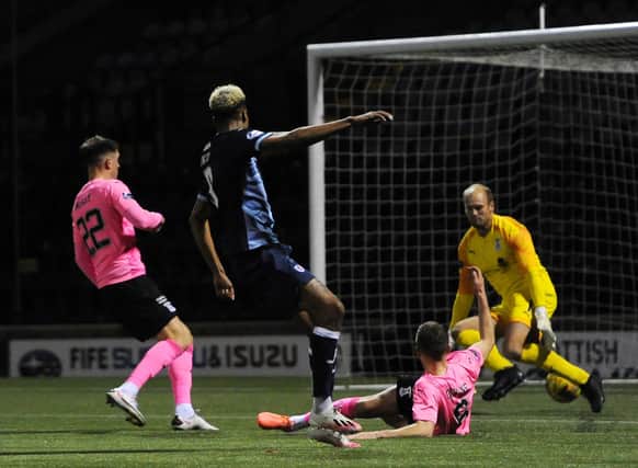 Manny Duku opens the scoring for Raith against Inverness on Tuesday night (Pic: Fife Photo Agency)
