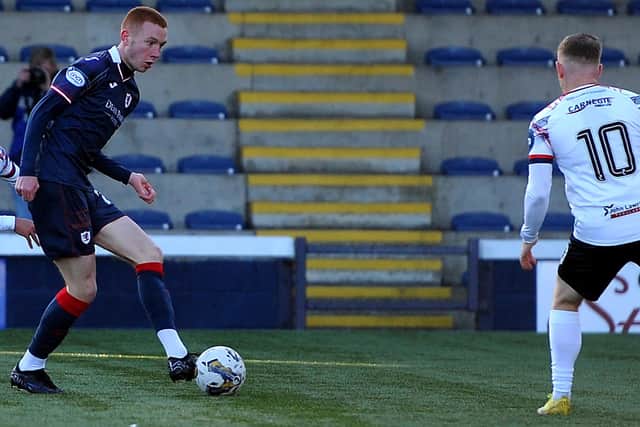 Substitute Callum Hannah on the ball during Raith Rovers' 3-1 SPFL Trust trophy fourth-round win at home to Montrose on Saturday (Pic: Fife Photo Agency)
