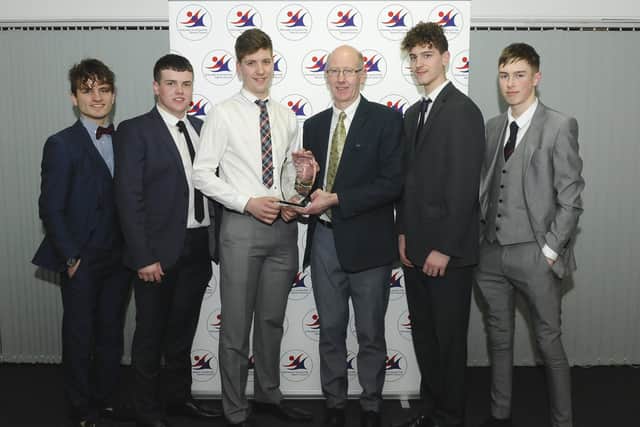 Fife Falcons U20s ice hockey team collect the Junior/Youth Team of the Year Award from Kirkcaldy and Central Fife sports council chairman Alistair Cameron. Kirkcaldy & Central Fife Sports Council awards 2016. (Pic: Paul Cranston)