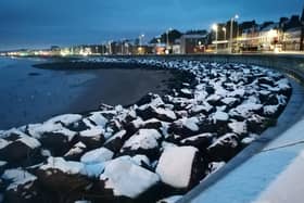 Snowy scene at Kirkcaldy harbour after first heavy snowfall of winter brought widespread disruption