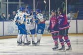 Fife Flyers celebrate Mikael Johansson's opening goal (Pic: Mark Ferriss)