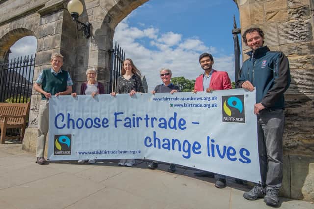 Sustainability coordinator Hannah Bowey (third left) with supporters of the University’s Fairtrade efforts. (Photo: University of St Andrews /  Gayle McIntyre)
