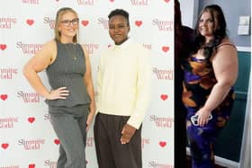 Courtney Fleming  with Nicola Adams, and (right) before her weight loss | Pics Contributed