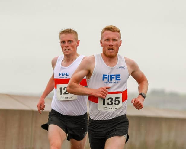 Alistair Gudgin and Ryan Lafferty running Friday's Kirkcaldy Prom two-mile race, finishing first in 9:36 and second in 9:43 respectively (Pic: Gordon Donnachie)