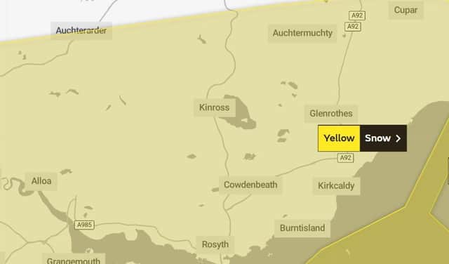 Yellow weather warnings are in place for various parts of Fife from Wednesday evening until Friday afternoon.