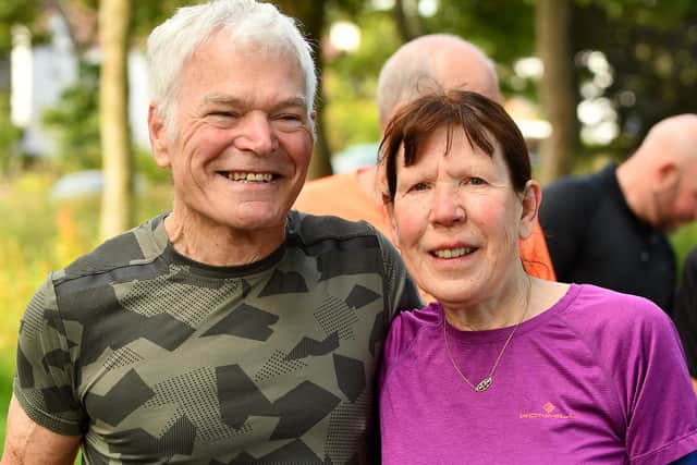 Margaret Kavanagh, with husband Rod, after completing her 250th Park Run  (Pic: Fife Photo Agency)