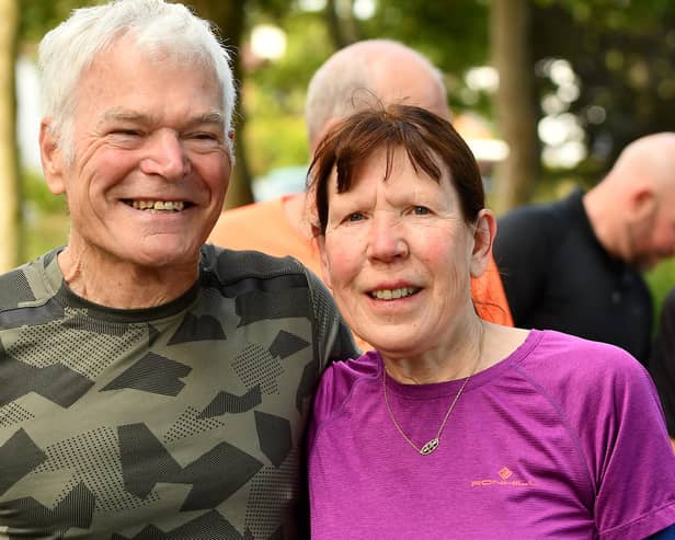 Margaret Kavanagh, with husband Rod, after completing her 250th Park Run  (Pic: Fife Photo Agency)