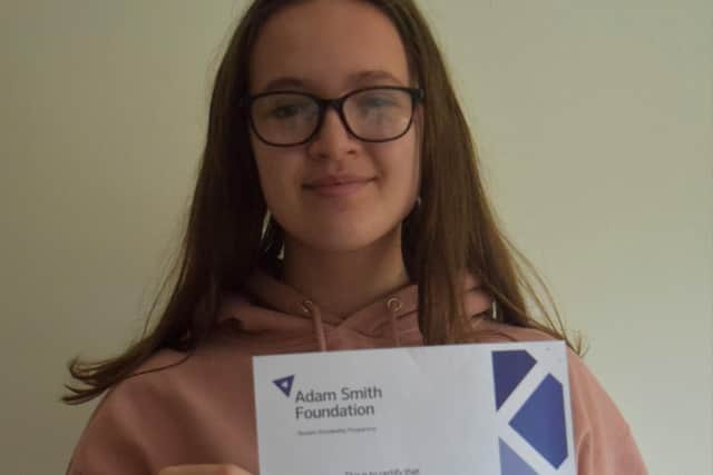 Fife College HNC Applied Science student Jennifer Nicol, from Rosyth, is pictured with her Angela Stewart-Grant Scholarship Award.
