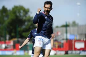 Dylan Easton celebrates scoring for Raith in 2-0 league win at Hamilton last August (Pic Alan Murray)