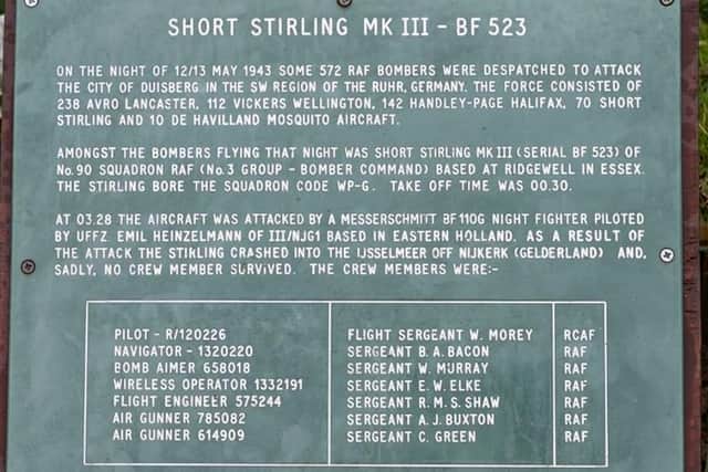 The plaque at the site where the Stirling Short bomber crashed in the Netherlands.