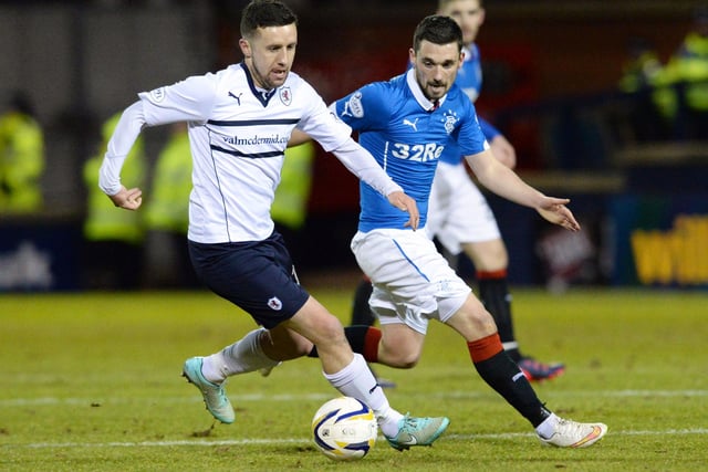 February 20, 2015, Scottish Championship: Raith Rovers 1, Rangers 2
Rangers' Nicky Clark challenging Raith goal-scorer Ryan Conroy in Kirkcaldy. Andrew Murdoch and Kris Boyd scored for the visitors (Pic: SNS Group/Rob Casey)
