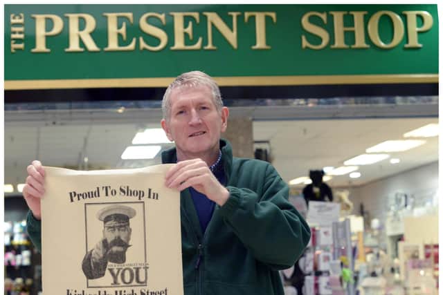 Owner Jim Collins pictured outside The Present Shop in 2019 (Pic: George McLuskie)