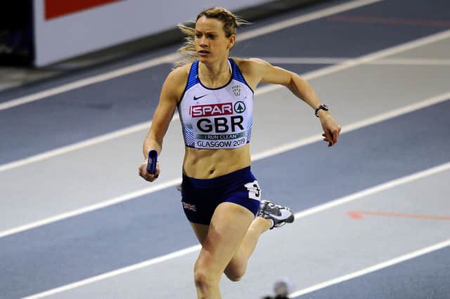 Eilidh pictured at the 35th European Athletics Indoor Championships in Glasgow. The Great Britain team won silver in the final of the women's 4x400m relay. Picture by Michael Gillen.