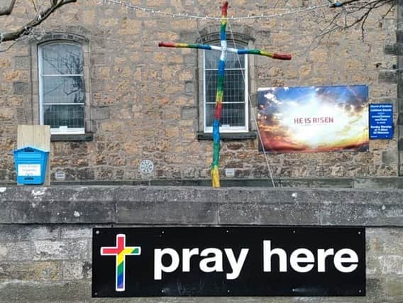 A prayer place featuring a rainbow cross has been set up inside the grounds of Linktown Church in Nicol Street, Kirkcaldy.