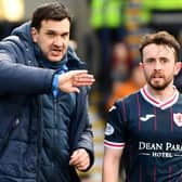 Aidan Connolly gets instructions from Raith boss Ian Murray just before half-time in Saturday's win over Motherwell (Pic Fife Photo Agency)
