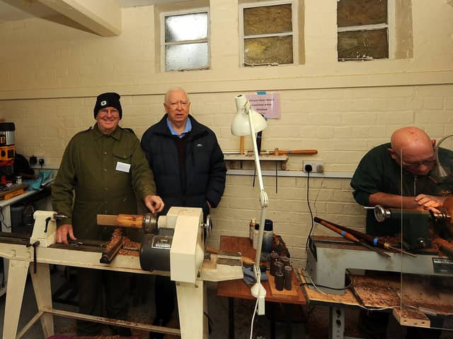 Men's Shed members Forrest Cunningham & John Milne with club chairman Dave Stewart