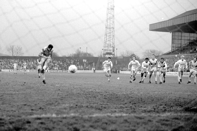 Steve Charles nets a penalty for Mansfield, but Stags lost 3-1 in this April 1988 home clash with Walsall.