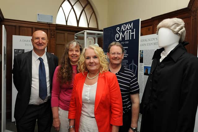 Launching an Adam Smith exhibition at the Old Kirk, Rosemary (second left) is with former councillor  Neil Crooks, Marilyn Livingstone and George Proudfoot (Pic: Fife Photo Agency)