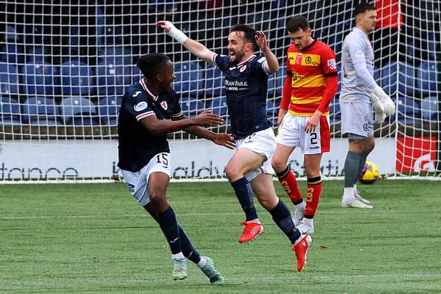 Aidan Connolly celebrating scoring Raith Rovers' first goal against Partick Thistle on Saturday (Pic: Fife Photo Agency)