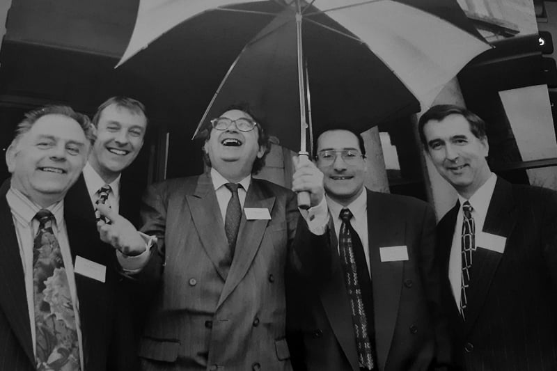 If a weatherman off the telly is in town, you got to have a pic of him with an umbrella - and here’s BBC star Ian McCaskill (centre) pictured at the Dean Park Hotel, Kirkcaldy with a team from the Institute of Operations Management, from left Ken White, Jack Redpath, Julian Mosquera and Gordon Hammond.