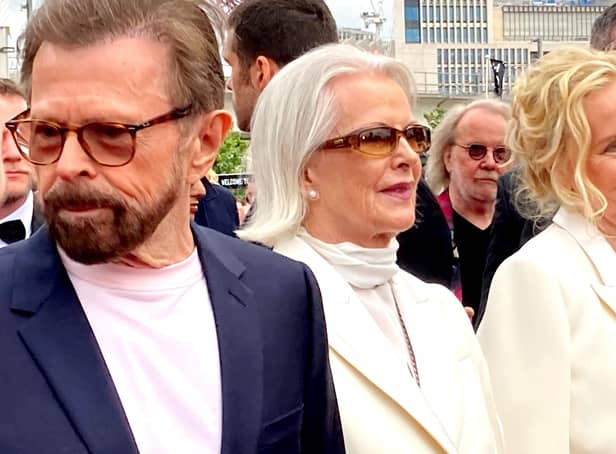 Benny 'photobombs' Bjorn, Anni-Frid and Agnetha at the opening of ABBA Voyage  Photo: Liam Rudden