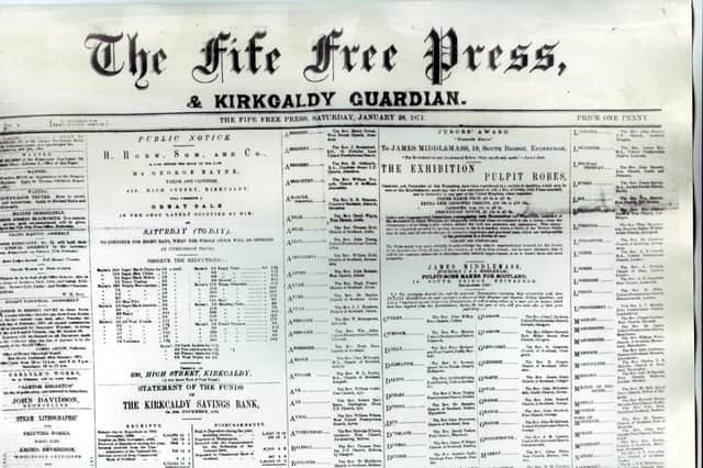 Front page of the first edition of the Fife Free Press from 1871