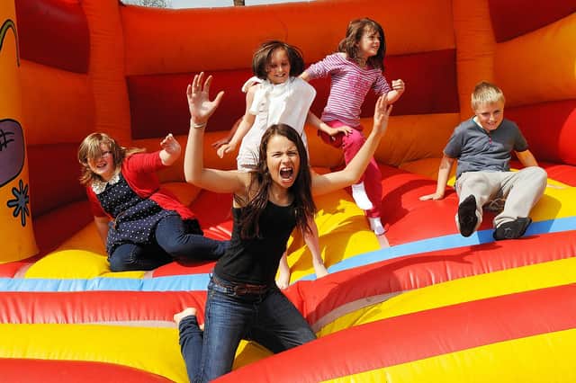 Pupils on the bouncy castle - at the farewell garden party at Dunearn PS, Kirkcaldy