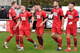 Kirkcaldy and Dysart players celebrating one of their four goals against Lochore Welfare on Saturday (Photo: Kirkcaldy and Dysart)
