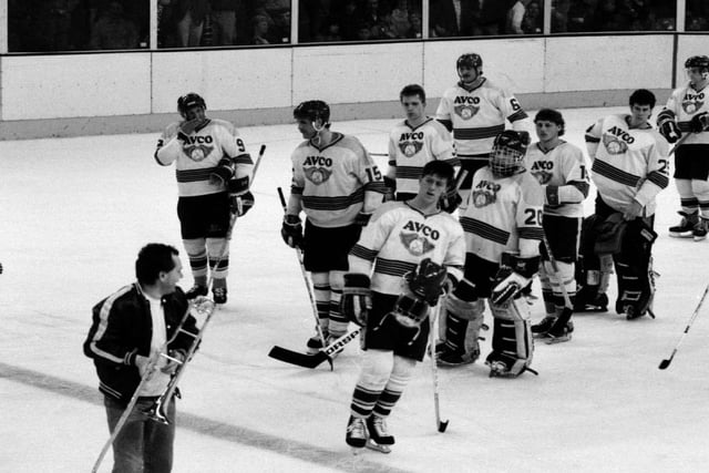 You don;t often see a trombonist on the ice ... an unusual sight from Fife Flyers' post-game at the  British championship finals at Wembley, late 1980s  (Pic: Bill Dickman/Fife Free Press)