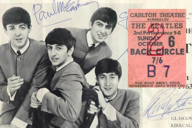 A ticket stub for The Beatles Kirkcaldy concert (Pic: John Murray) and the Fab Four's promotional pic.