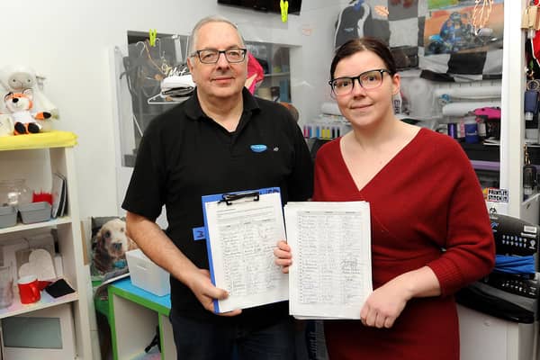 With the petition are Ken Galloway from The Pet Shop and Kirsty Bremner of Print it, Stitch it (Pic: Fife Photo Agency)