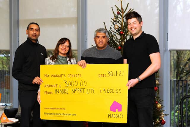 Insure Smart donates £3000 to Maggie's Fife, (left to right) Asif Rafiq, Kasia Kosowska, Maz Salim, and Adam Kent. Pic: Fife Photo Agency.
