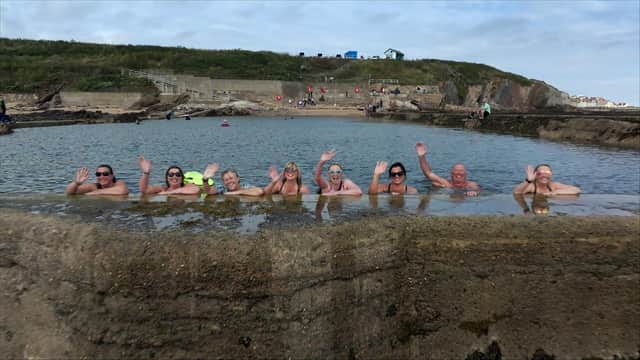 Julie Wilson Nimmo meets members of the Menopausal Mermaids in episode two of Jules and Greg's Wild Swim.  (Pic: Solus Productions/BBC)