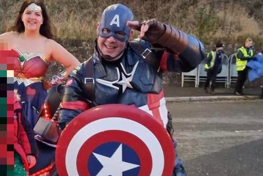 Superhero Captain Mansfield ( Mathew Warnes) dropped by to join in the fun at Pleasley