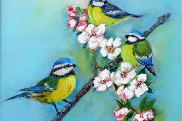 ‘Blue Tits and Blossom’ by Wilma Kennedy, a long time member of Glenrothes Art Club
