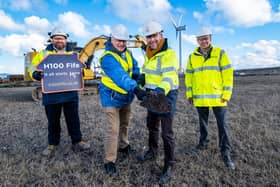 From left: Chris Park, H100 Fife project director; Cllr David Ross; Mark Wild, Chief Executive of SGN, and Ken Gourlay, executive director of Fife Council dig the first sod (Pic: Stuart Nicol)